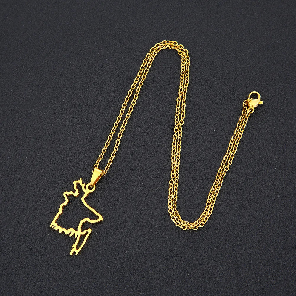 2024 new fashion stainless steel Bangladesh hollow map pendant necklace for men and women geometric titanium steel pendant natio
