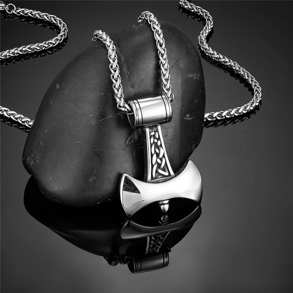 Vikings Axe Anchor Necklaces Men Titanium Steel Gold Color Norse Rune Hammer Amulet Pendant Self-defense Never Fade Male Jewelry