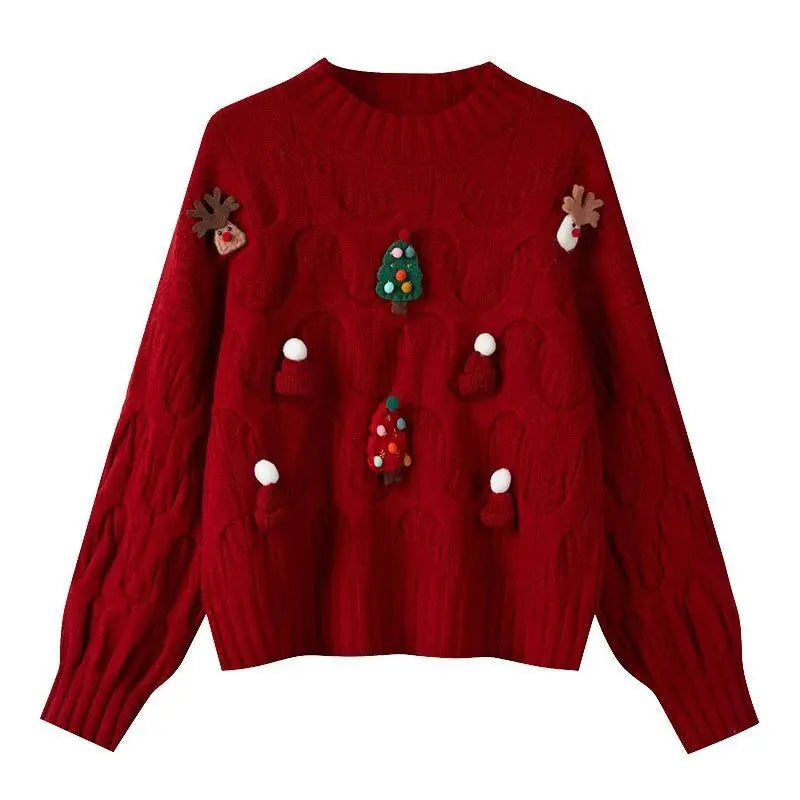 Sueter Mujer 2024 Korean New Sweater Women O Neck Christmas Cartoon Design Knitted Top Cute Fairycore Fashion Pullover CR3335