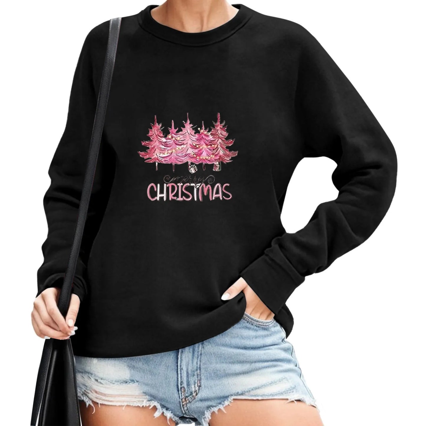 2024 Christmas Pullover Sweater Women's Winter Long Sleeve O-Neck Pullover Sweatshirts Funny Xmas Tree Print Graphic Sweater