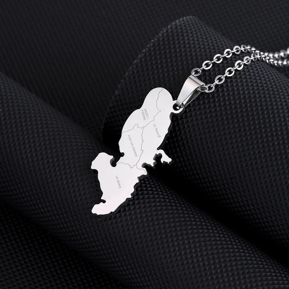 2024 new fashion stainless steel French Martinique map with city pendant necklace temperament everything collarbone chain birthd