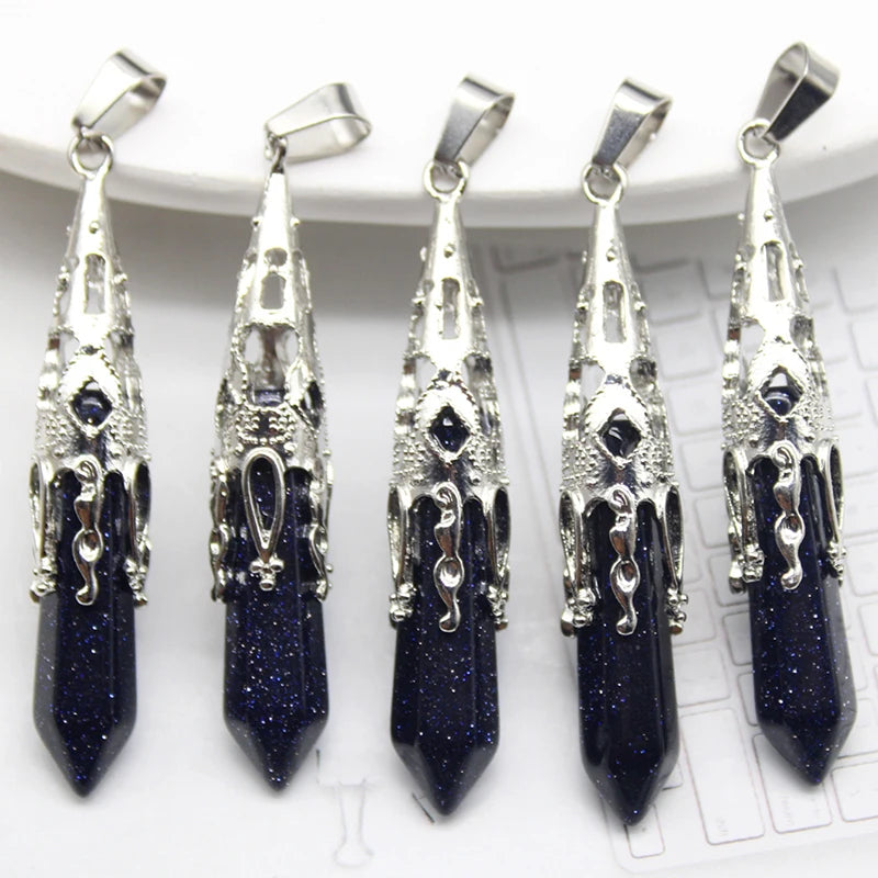 16pcs Crystal Pendulum for Divination Dowsing Natural Gem Stone Amethyst Hexagon Pendant For DIY Jewelry Making Necklace Pendant