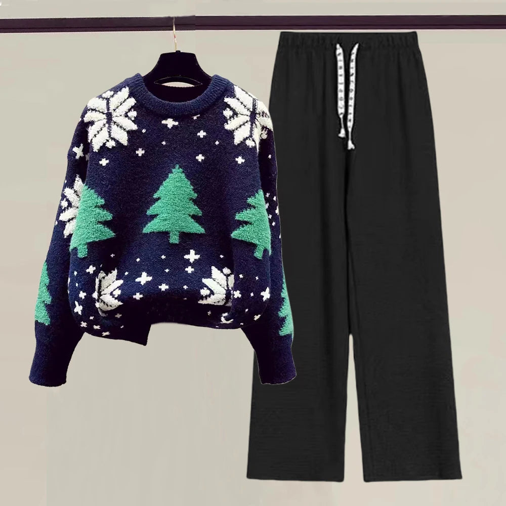 Women's Sweater New Christmas Tree Snow Youthful woman Clothes Long Sleeve Tops Blouse O-neck Sweatshirts Y2K Knitwear All-match