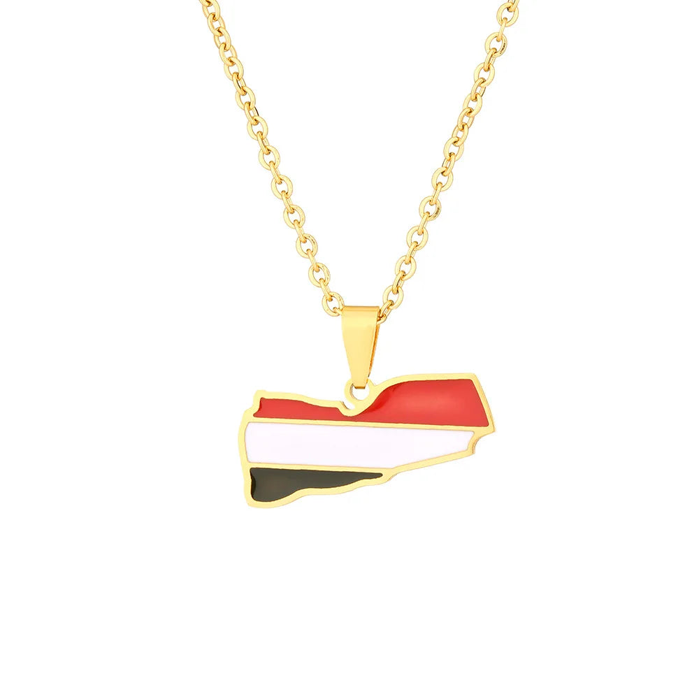 2024 new fashion stainless steel Yemen map pendant necklace temperament everything collarbone chain birthday anniversary gift