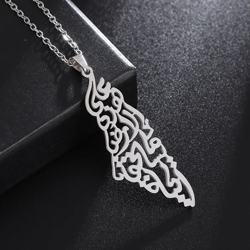 Stylish Peace Map Stainless Steel Pendant Necklace for Men Women Arabic African Jamaican Amulet Jewelry