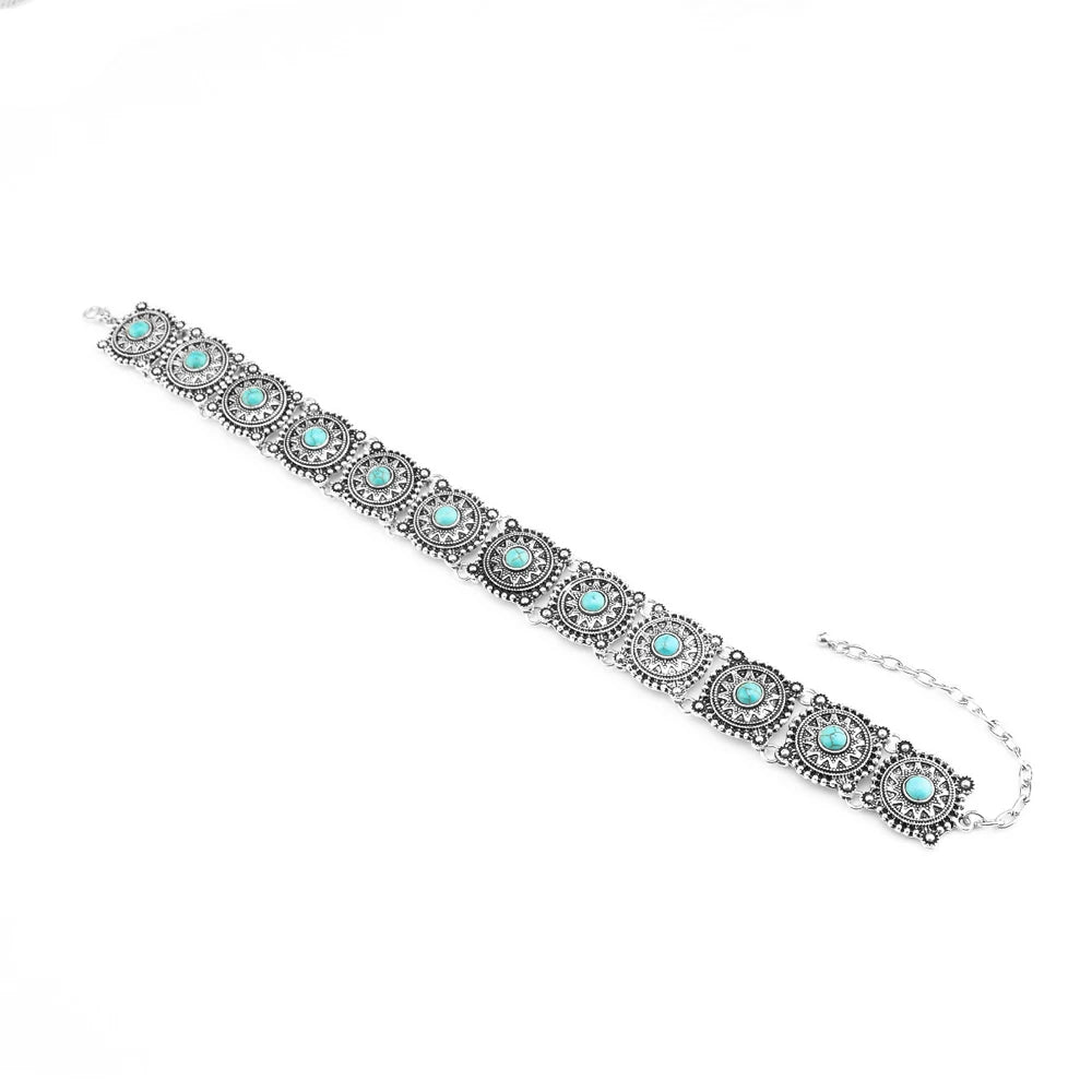 Vintage Alloy Carved Sun Pattern Choker Necklace for Women Traditional Boho Ethnic Round Collar Necklaces Statement Jewelry Gift
