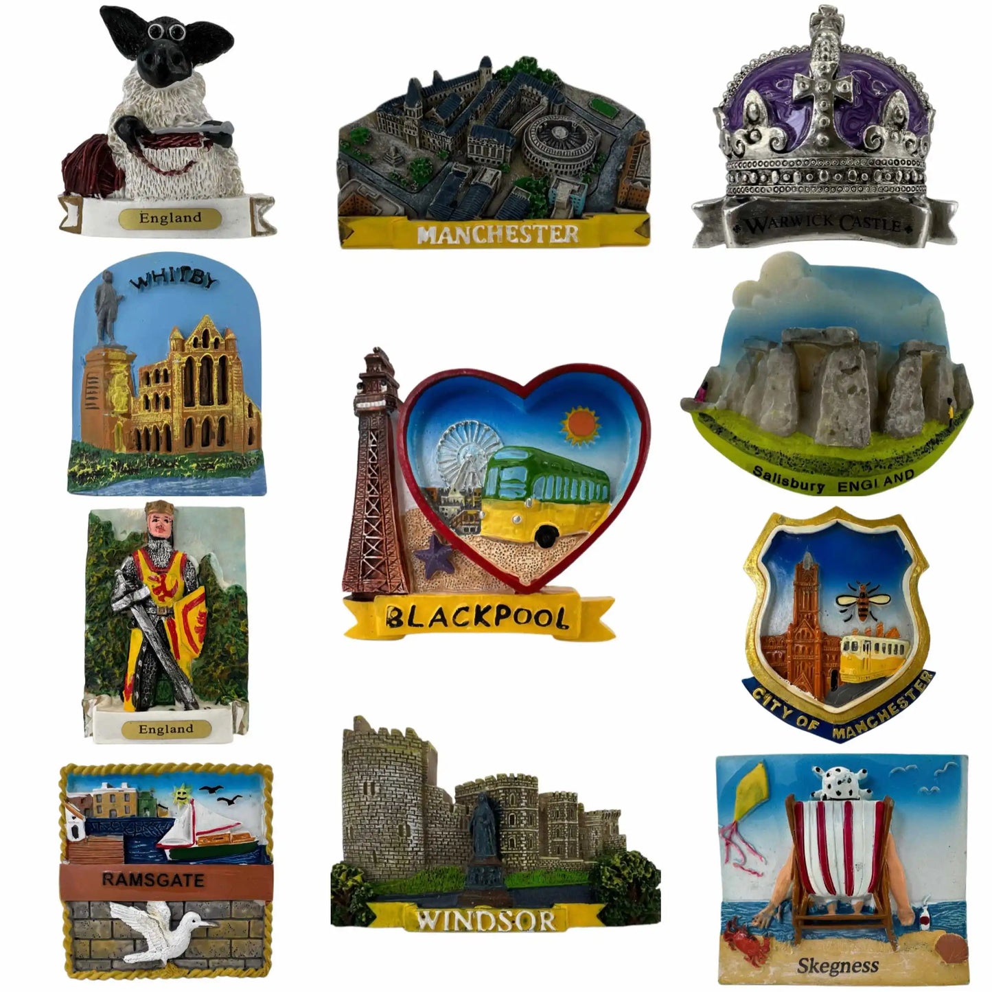 UK Fridge Magnet Manchester, Warwick Castle, Windsor Castle, Whitby, Blackpool, Stonehenge 3D Magnetic Resin Gift