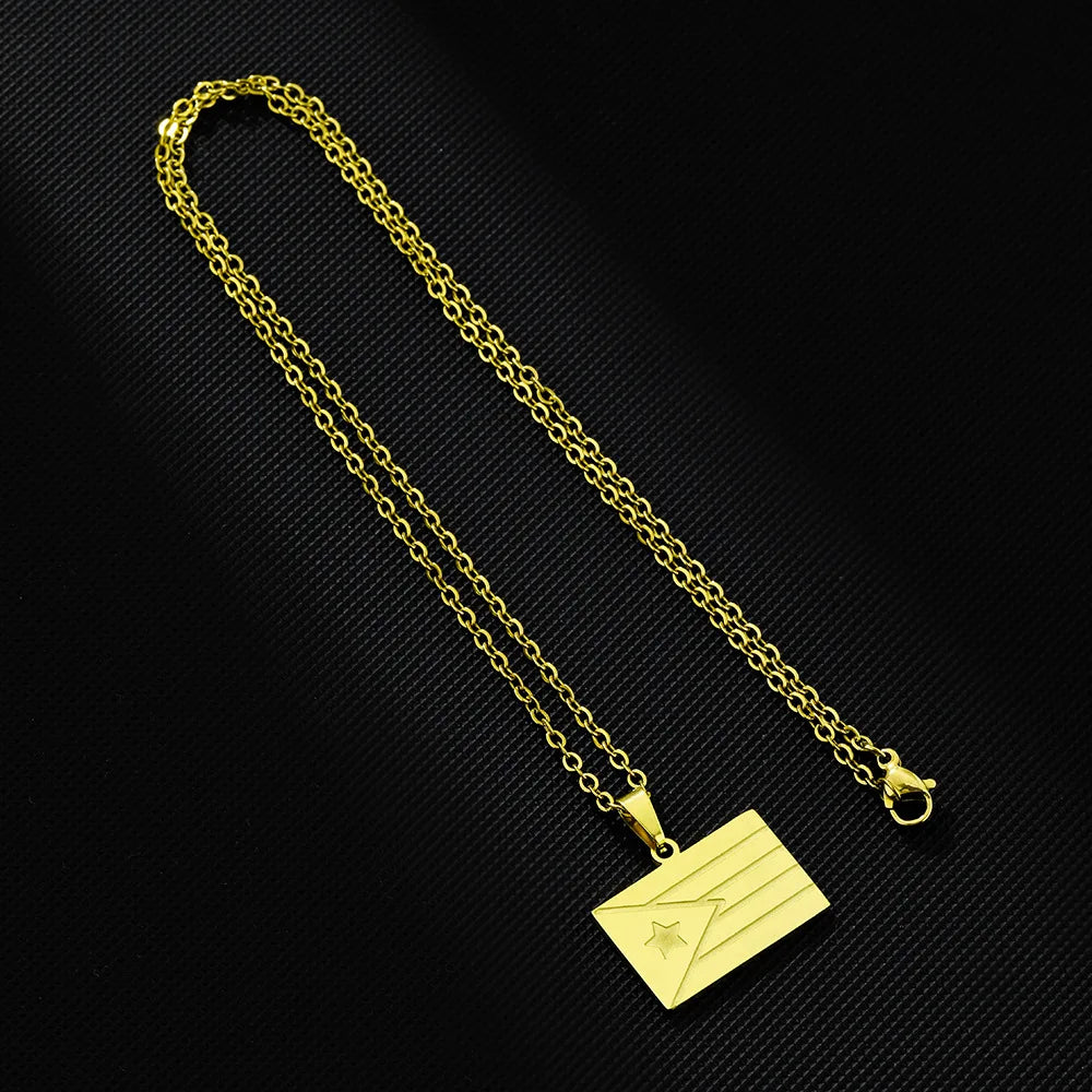 2024 new fashion stainless just wear with love shaped Puerto Rico flag pendant necklace temperament everything collarbone chain