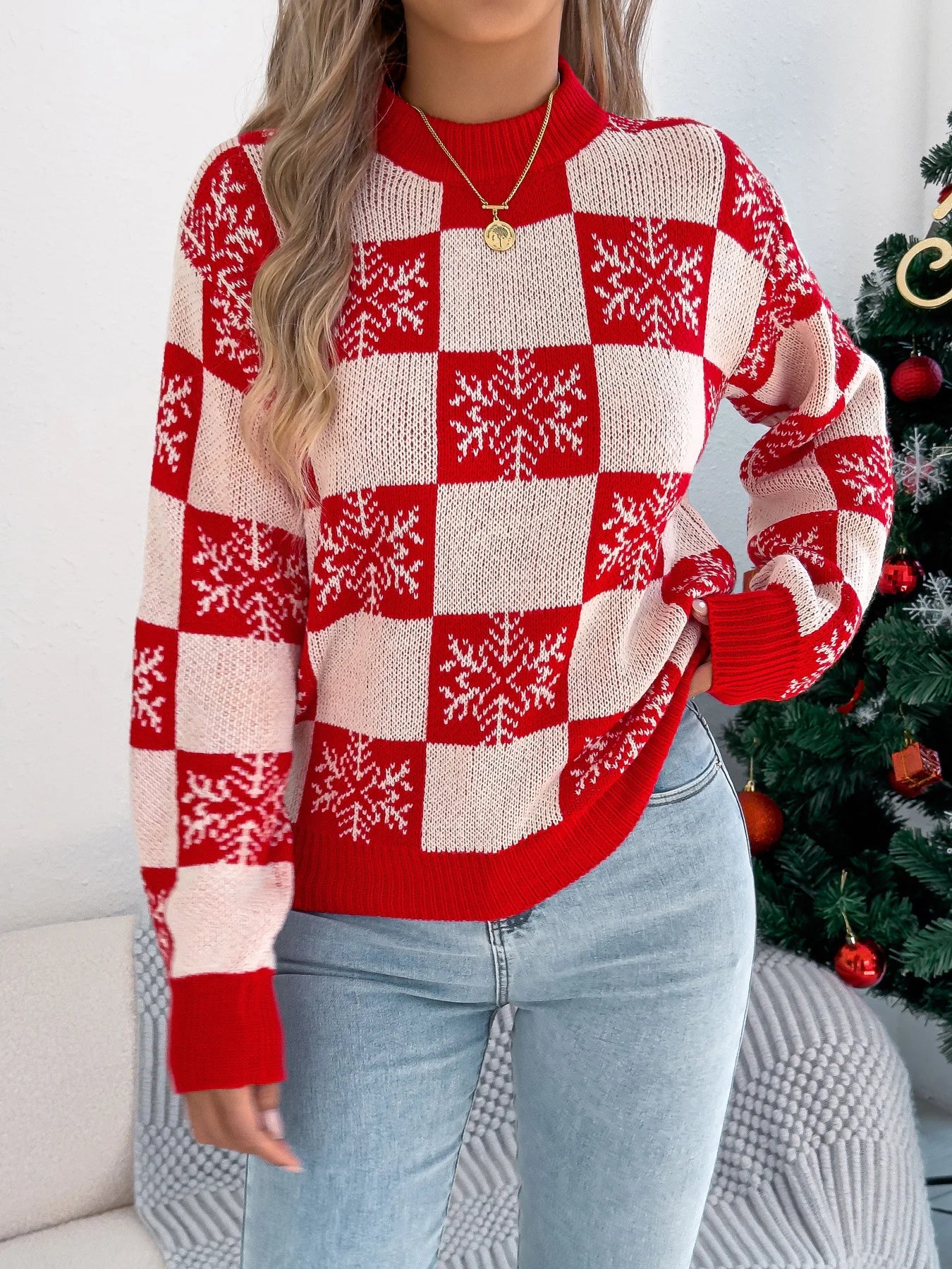 VigoCasey 2025 Winter Casual Christmas Knitted Sweater Women O Neck Print Loose Pullover Autumn Lady Lantern Long Sleeve Jumper