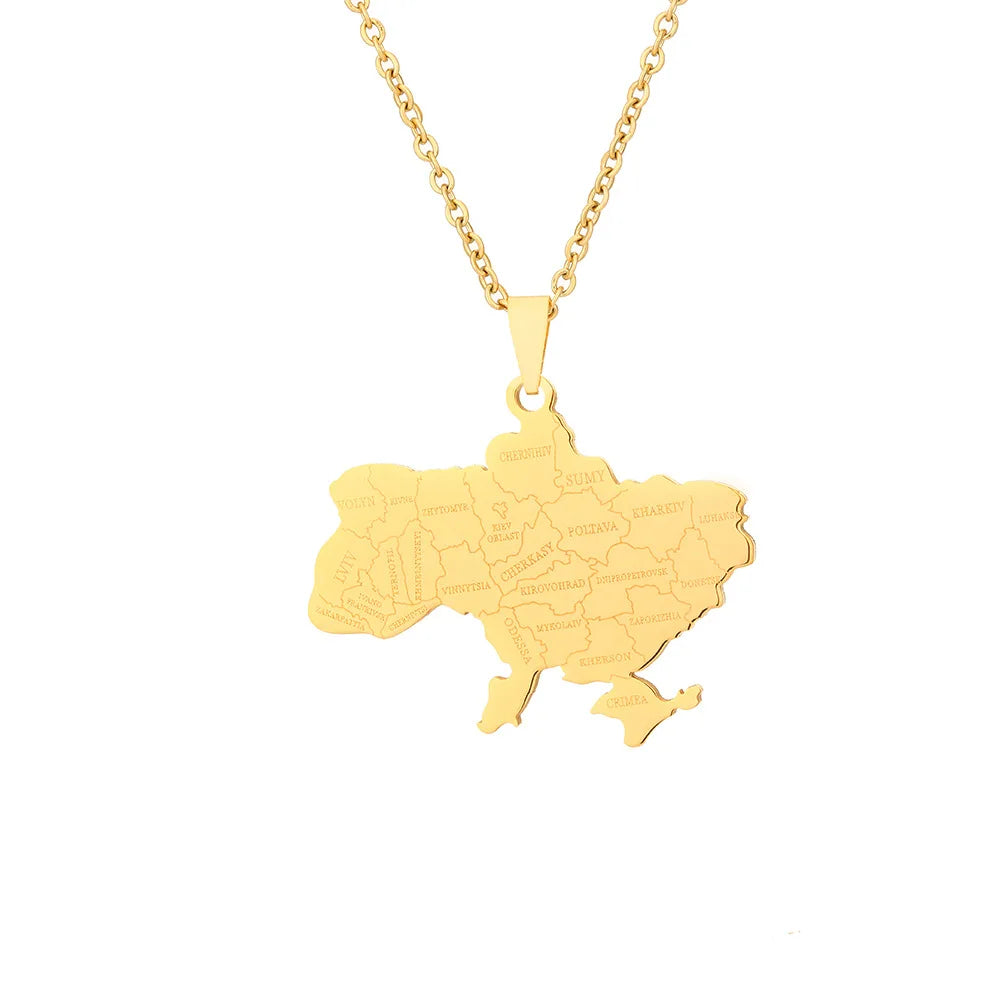 2024 new fashion stainless just Ukraine map with city pendant necklace temperament everything collarbone chain birthday annivers