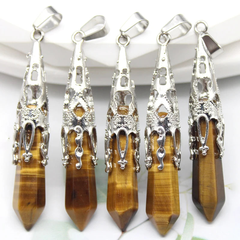 16pcs Crystal Pendulum for Divination Dowsing Natural Gem Stone Amethyst Hexagon Pendant For DIY Jewelry Making Necklace Pendant