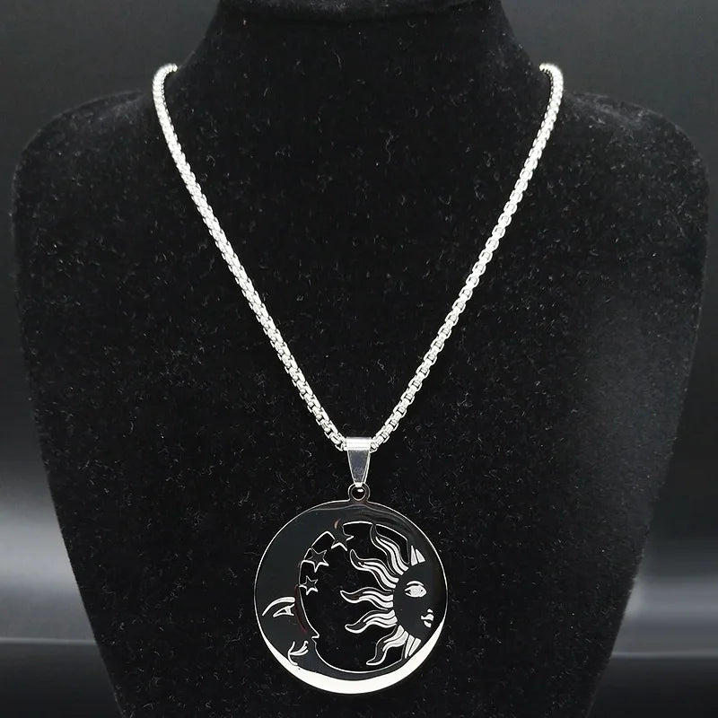 2024 New fashion stone Invisible Moon Crescent Worship necklace men's pendant Pendant Hip stainless steel men's sweater chain je