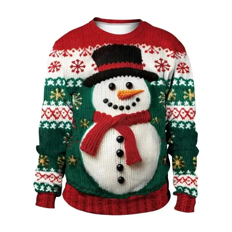 2024 Christmas Couples Sweatshirts Snowman Christmas Tree Pattern Costume Pullovers Winter Jumpers Warm Thicken Streetwear