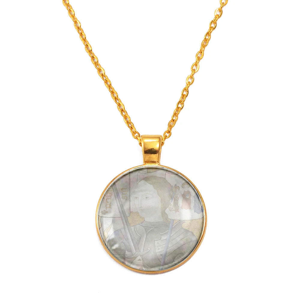 Anniyo Saint Joan of Arc,Patron Saint of France Glass Pendant Necklaces Women Men Jewelry,Maid of Orléans-Jeanne d'Arc #D0040