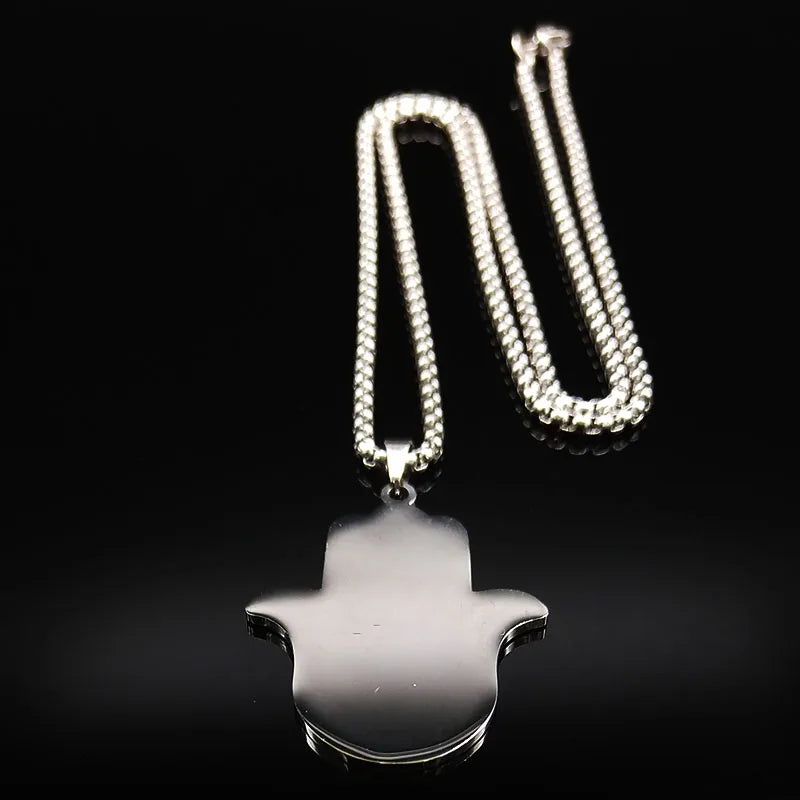 Hamsa Hand of Fatima Stainless Steel Necklaces Men Fatima´s Hand Turkish Eye Necklaces Pendants Jewelry collier homme N933S02