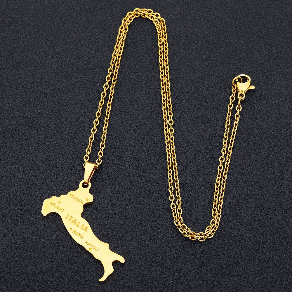 2024 New fashion stainless steel Italian map necklace for women and men couples ethnic style accessory collarbone chain annivers