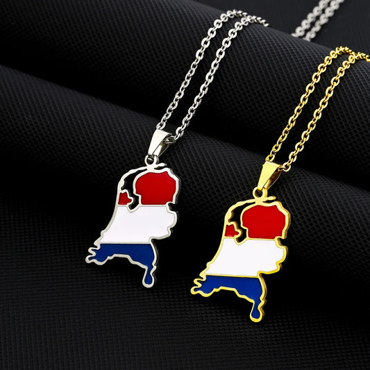 2024 new fashion stainless just vintage Dutch map flag pendant necklace temperament everything collarbone chain birthday anniver