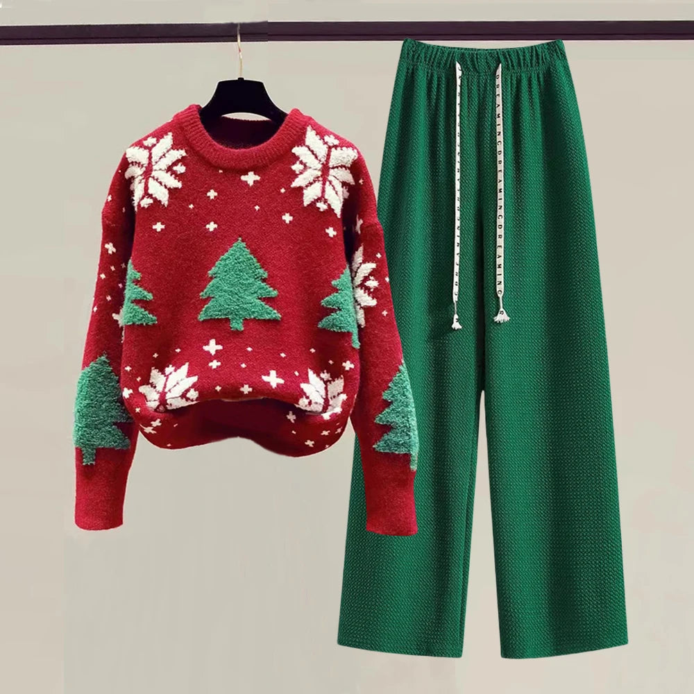 Women's Sweater New Christmas Tree Snow Youthful woman Clothes Long Sleeve Tops Blouse O-neck Sweatshirts Y2K Knitwear All-match