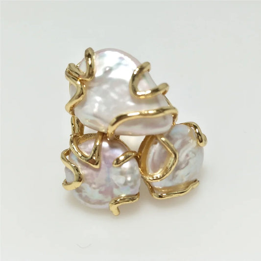 1Pcs Natural Freshwater Pearl Rings,Goden Plated Adjustable Ring Jewelry For Beautiful Women Valentines Gift RG052