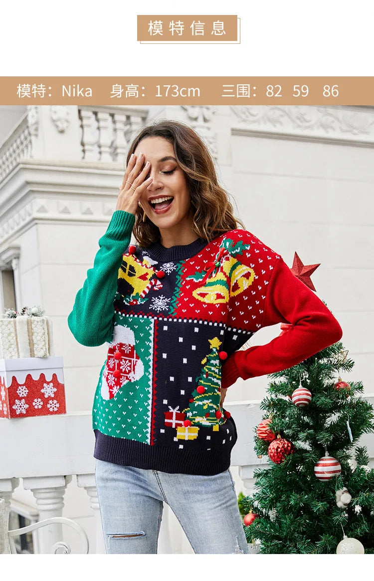 Christmas Sweater Women's Socks Christmas Tree Autumn/Winter New Round Neck Long Sleeve Loose Knitted Sweater 2024 Y2k Cloting