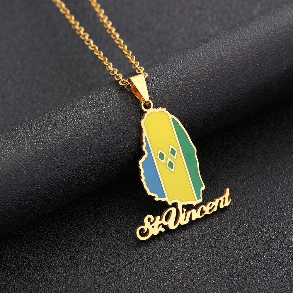 2024 New fashion stainless steel Saint Vincent Map necklace for men and women geometric titanium steel pendant ethnic style coll