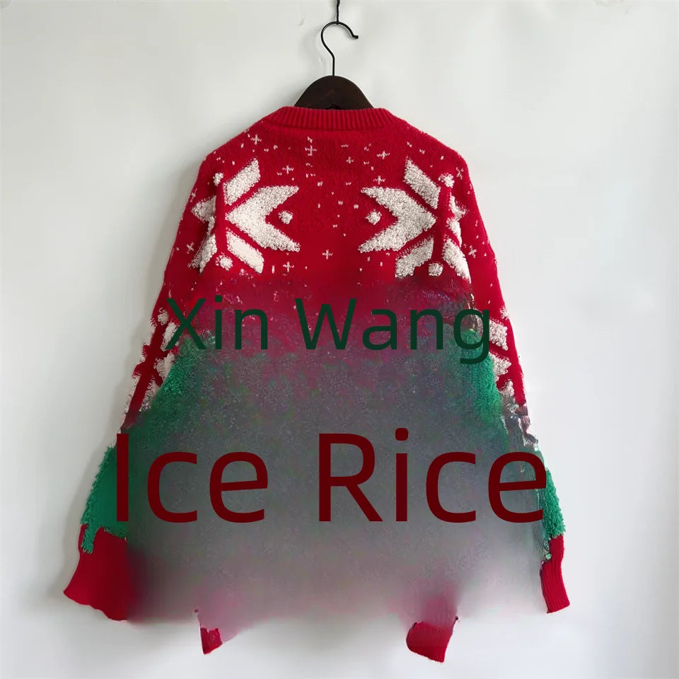 Women's Jacquard Round Neck Long Sleeve Thickened Knit Pullover Christmas Tree Design Autumn/winter New Style Sweater