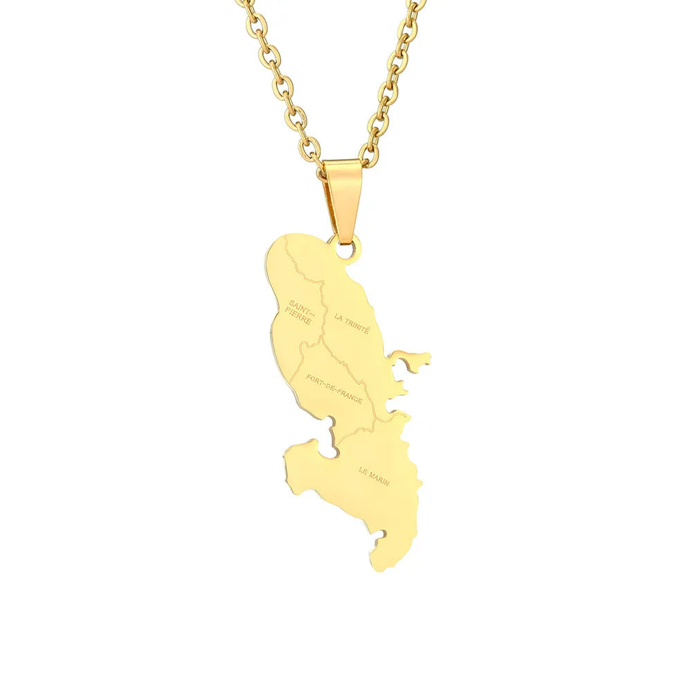 2024 new fashion stainless steel French Martinique map with city pendant necklace temperament everything collarbone chain birthd