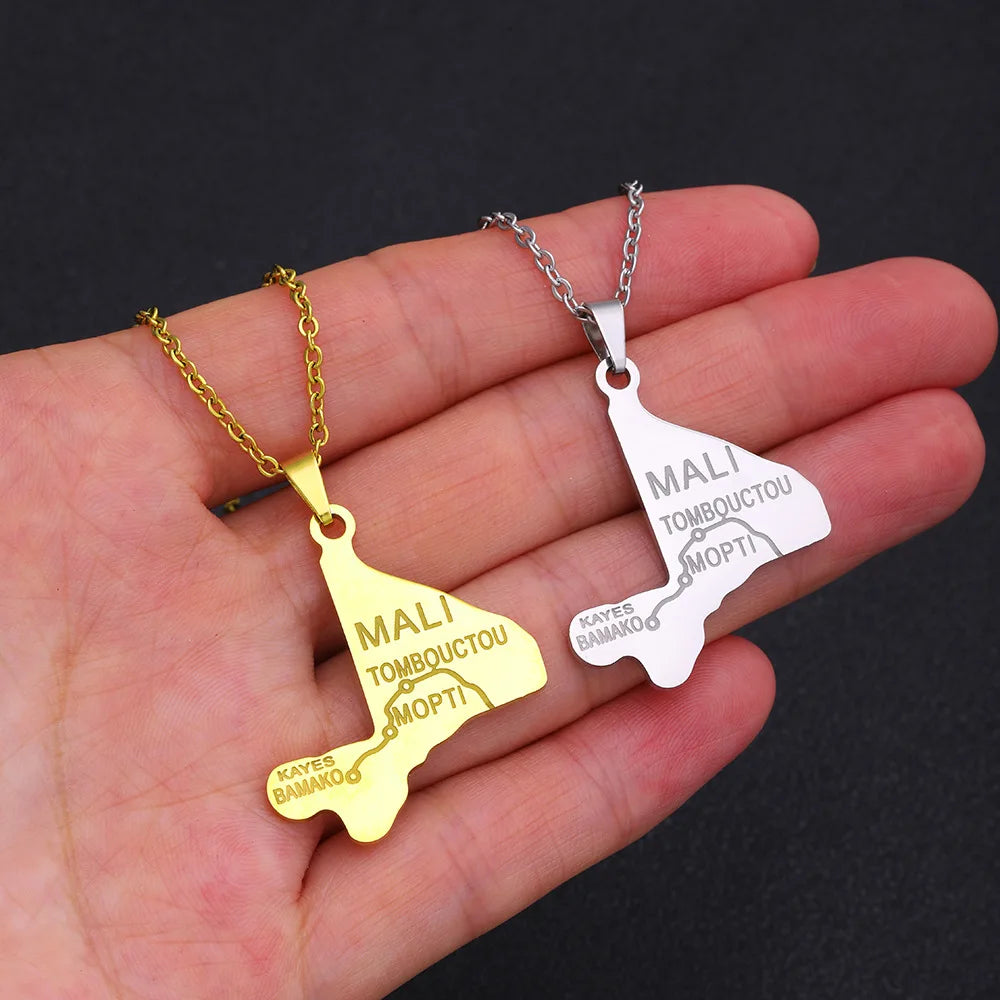 2024 New fashion stainless steel Mali map pendant map necklace for men and women geometric titanium steel pendant national style