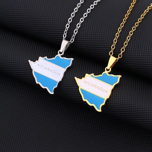 2024 new fashion stainless just Nicaragua map flag pendant necklace temperament everything collarbone chain birthday anniversary
