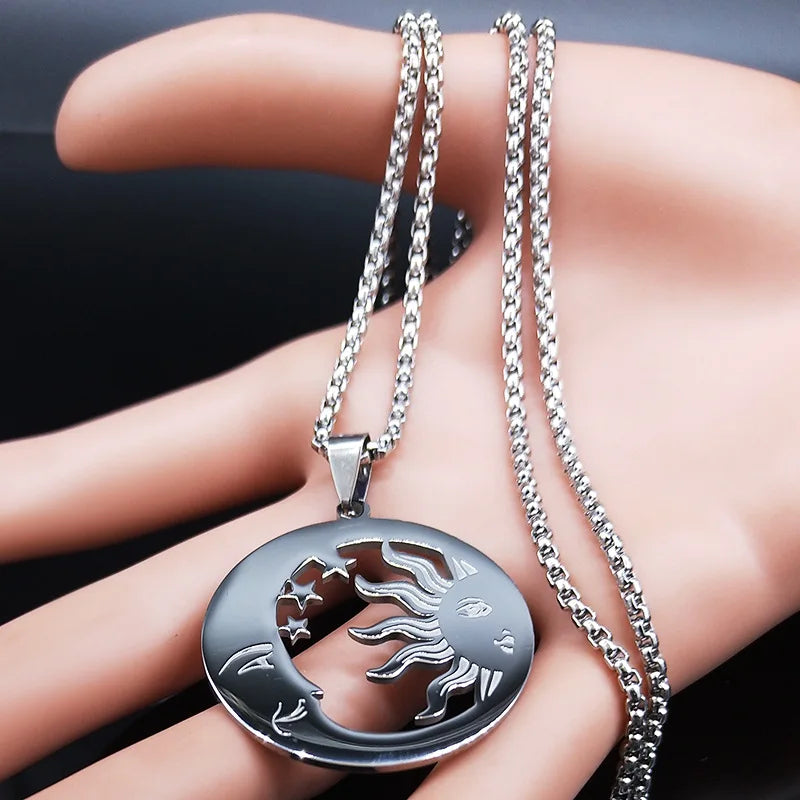 2024 New fashion stone Invisible Moon Crescent Worship necklace men's pendant Pendant Hip stainless steel men's sweater chain je