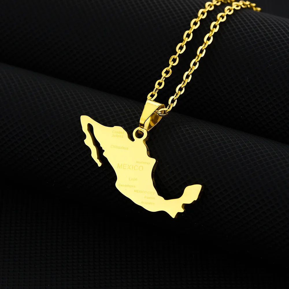 2024 new fashion stainless just Mexico map with city pendant necklace temperament everything collarbone chain birthday anniversa