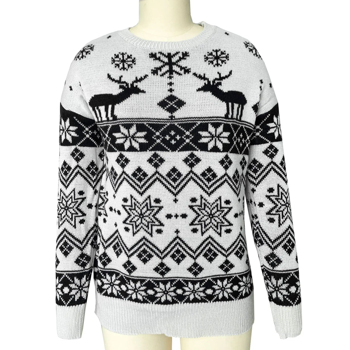 2025 Winter Women's Christmas Sweater Elk Print Knitted Jumpers Full Sleeve O Neck Casual Loose Knitwear Pullover Tops Xmas Look