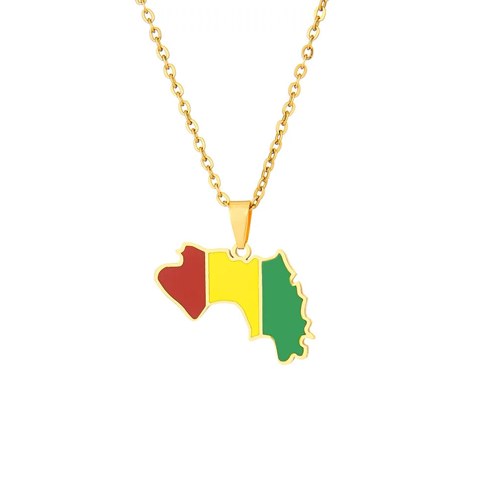2024 New fashion stainless steel Guinea map necklace for men and women geometric ethnic style collarbone chain anniversary small