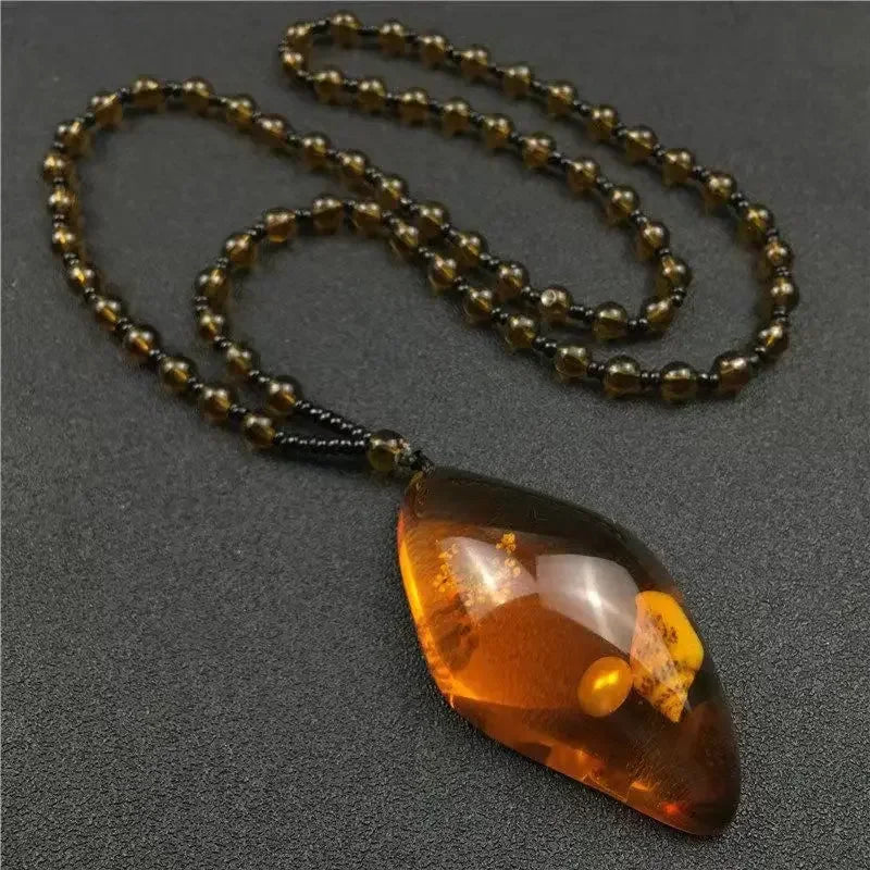 1pcs Imitation Amber Brine Beeswax Beads Necklace Honey Wax Brazilian Amber Necklace Handicraft National Style Pendant Ornaments