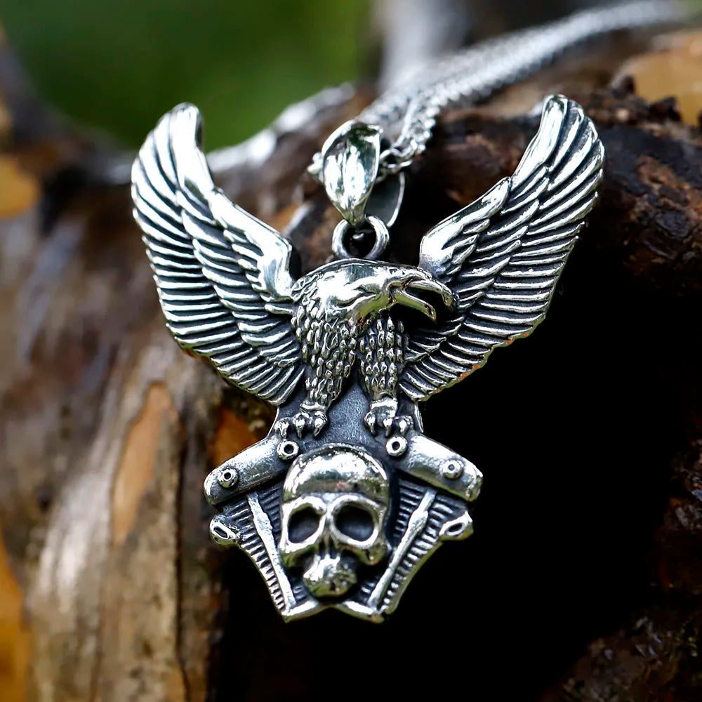 2022 NEW Men's 316L stainless steel Eagle Skull bird Head 3D Pendant Necklace Animal for teens jewelry Gift free shipping
