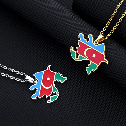 2024 new fashion stainless just Azerbaijan map with flag pendant necklace temperament everything collarbone chain birthday anniv