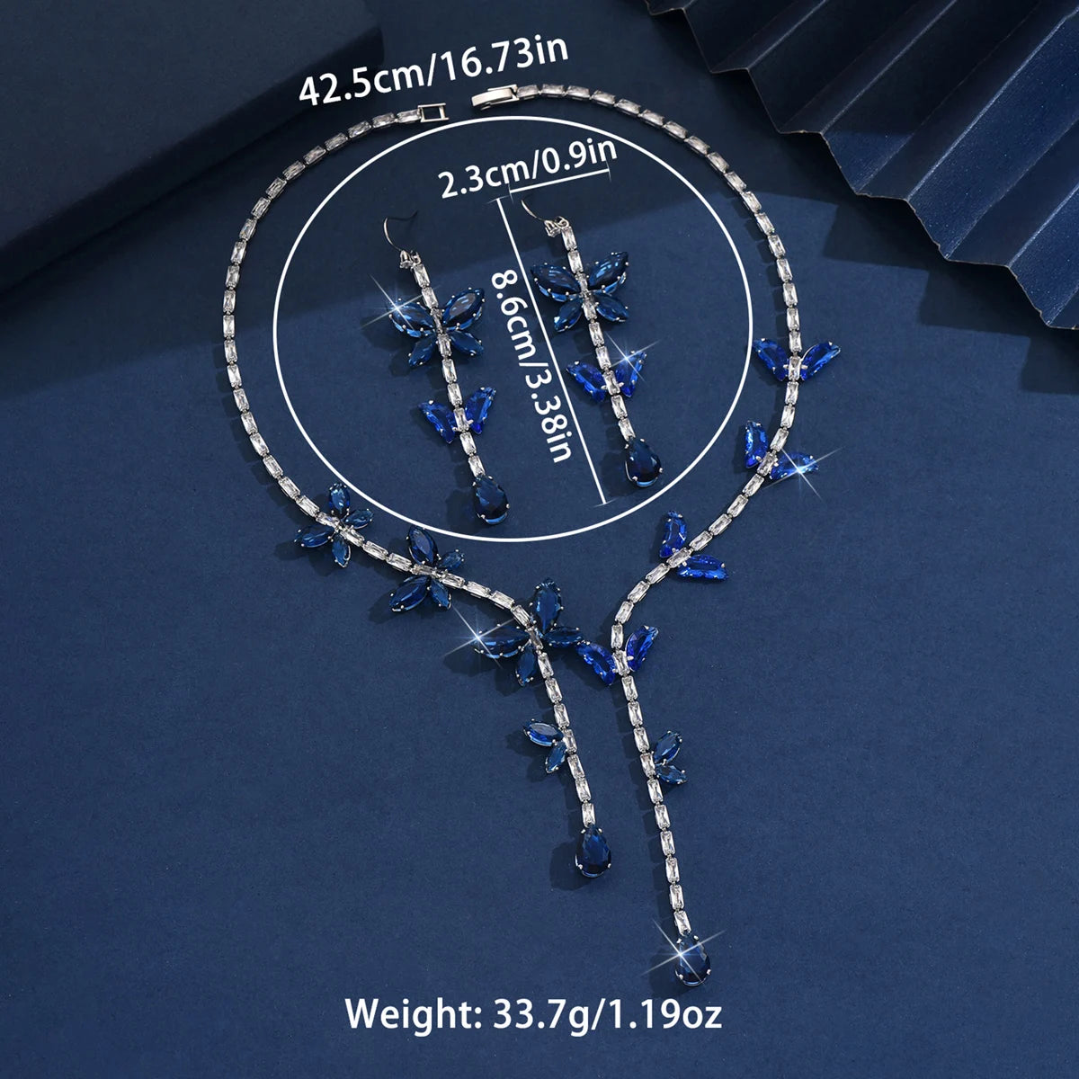 Women's fashionable butterfly tassel zircon necklace earring jewelry set, with a light luxury design and a high-end feel