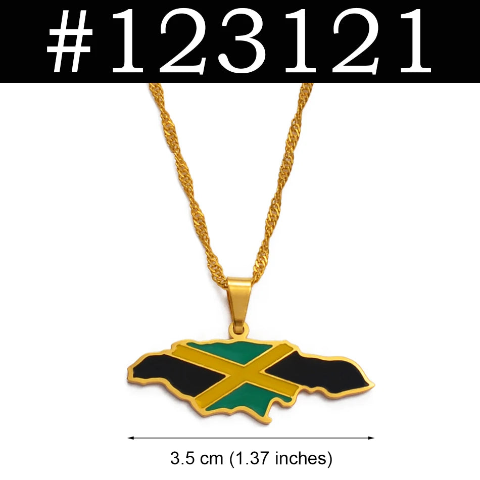 Anniyo Colorful Flags Nigeria Ghana Jamaica Guyana Maps Stainless Steel & Enamel Pendant Necklaces National Jewelry @122921