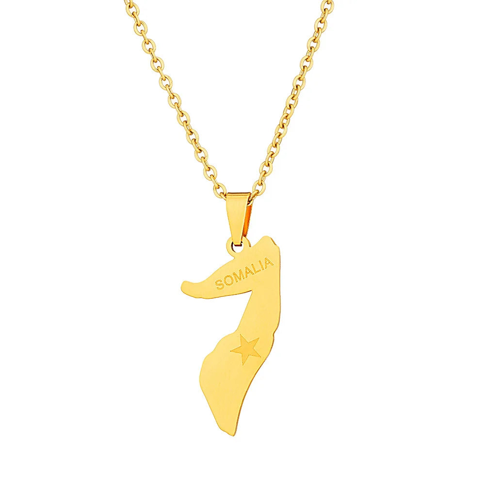2024 new fashion stainless just Africa Somalia map pendant necklace temperament everything collarbone chain birthday anniversary