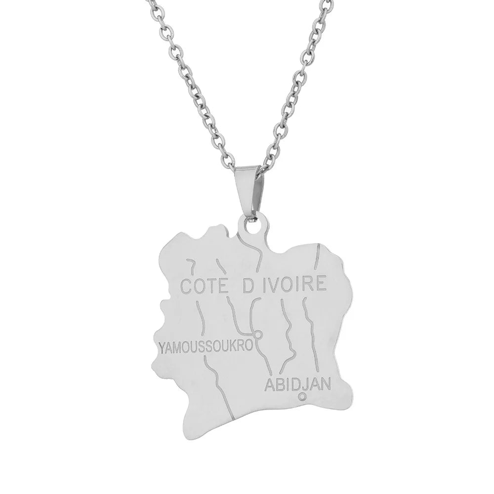 2024 New fashion stainless steel Ivorian map necklace for men and women geometric national style collarbone chain anniversary sm