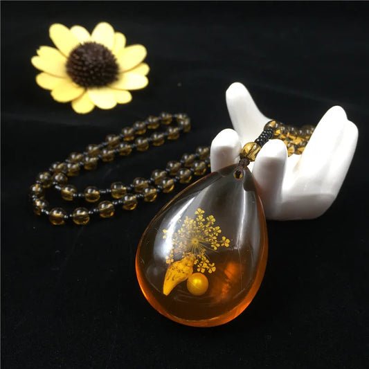 1pcs Imitation Amber Brine Beeswax Beads Necklace Honey Wax Brazilian Amber Necklace Handicraft National Style Pendant Ornaments