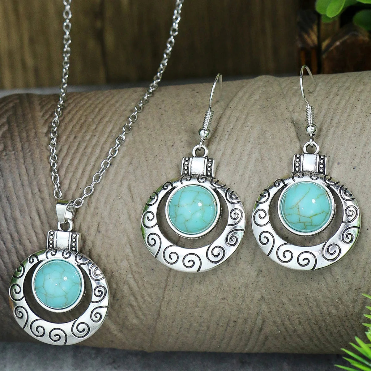 Vintage Blue European American Necklace Earrings Jewelry Sets  Crystal Jewellery Sets For Women stone Necklaces & Pendants gift