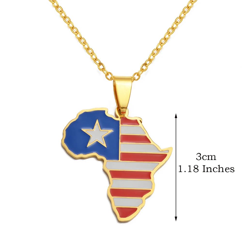 3CM Hip-Hop Africa Map Pendant Necklaces Stainless Steel Jewelry Kenya Mali Senegal Somalia Ghana Sierra Leone Liberia #350221