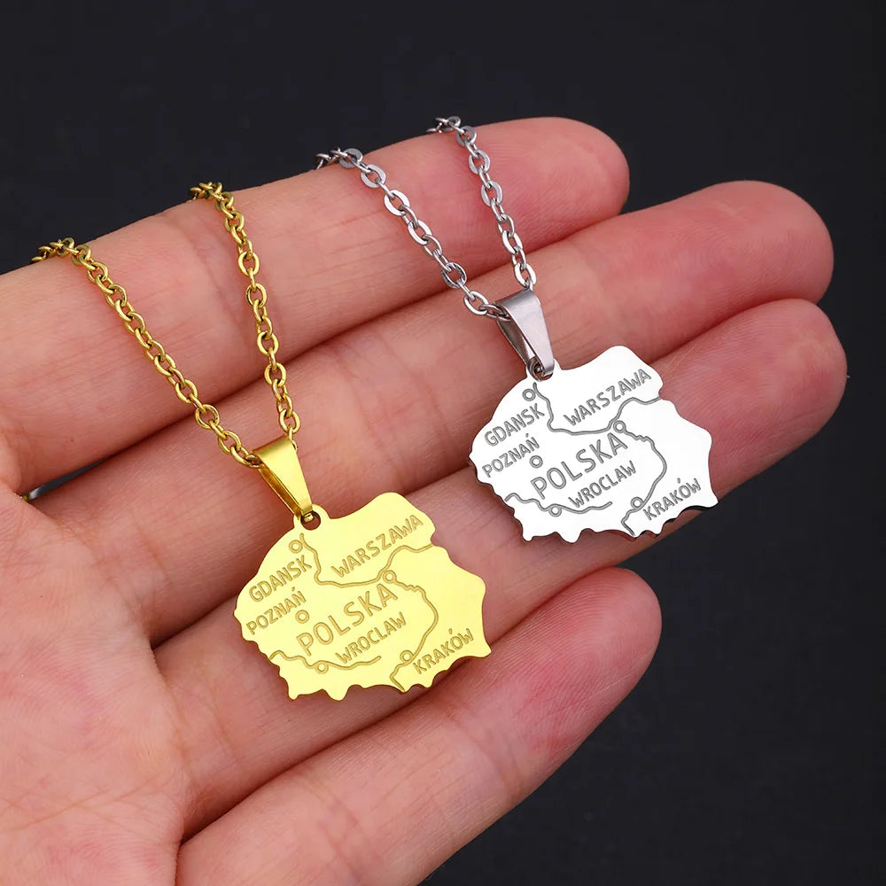 2024 new fashion stainless steel Polish map pendant necklace temperament everything collarbone chain birthday anniversary gift