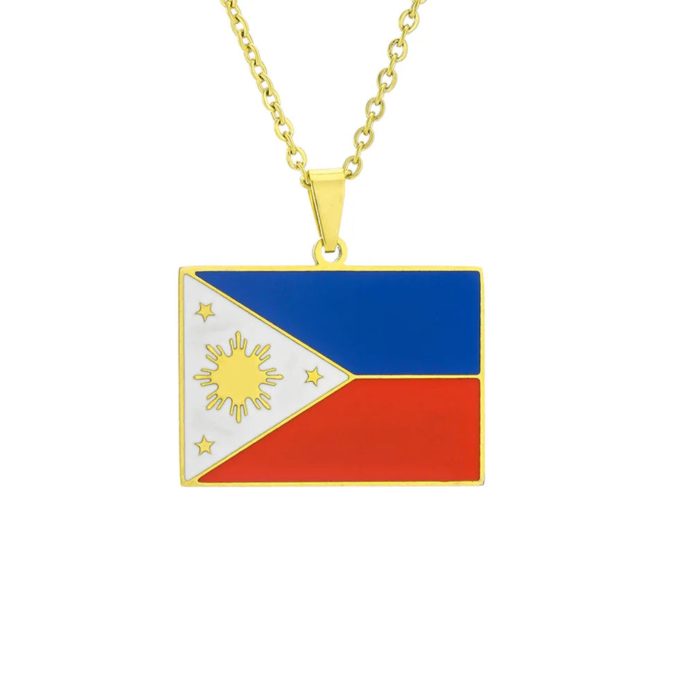 2024 New fashion stainless steel Philippine flag necklace for men and women geometric ethnic style collarbone chain anniversary
