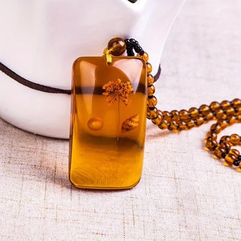 1pcs Amber Flotation Brine Beeswax Bead Necklace Honey Brazilian Amber Necklace Endant Handmade Ethnic Style Pendant Ornament
