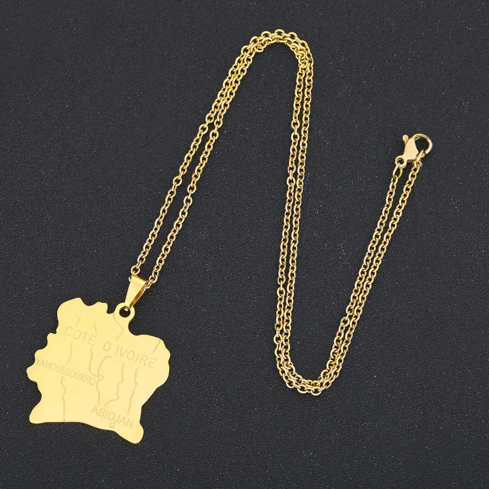 2024 New fashion stainless steel Ivorian map necklace for men and women geometric national style collarbone chain anniversary sm