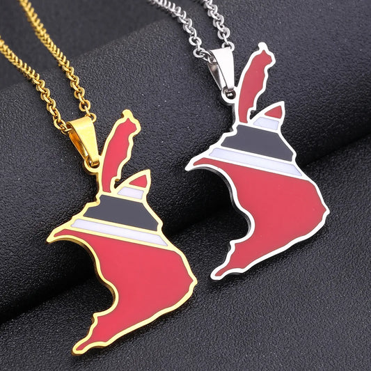 2024 New fashion stainless steel Trinidad and Tobago Map necklace for men and women geometric ethnic style collarbone chain Memo