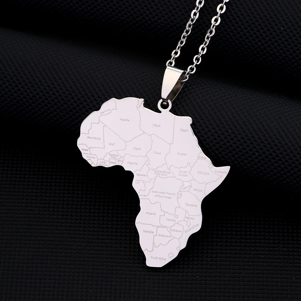 Titanium Steel Glossy Africa Nigeria Ghana Somalia Famous Ethnic Style Africa Map Country Names Pendant Necklace