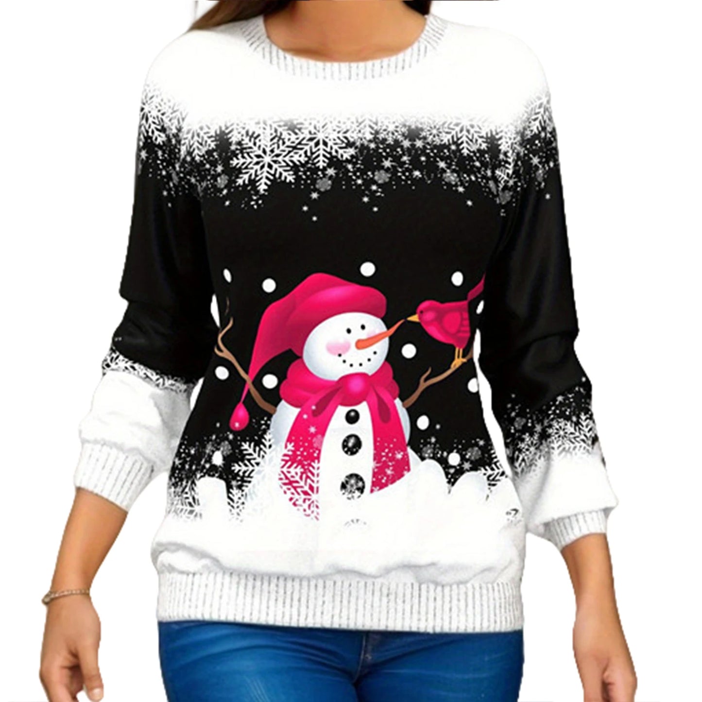 2024 Christmas Series Women’s Autumn and Winter Casual Fashion Printed Long Sleeve Round Neck Pullover Large Size Sweatshirt
